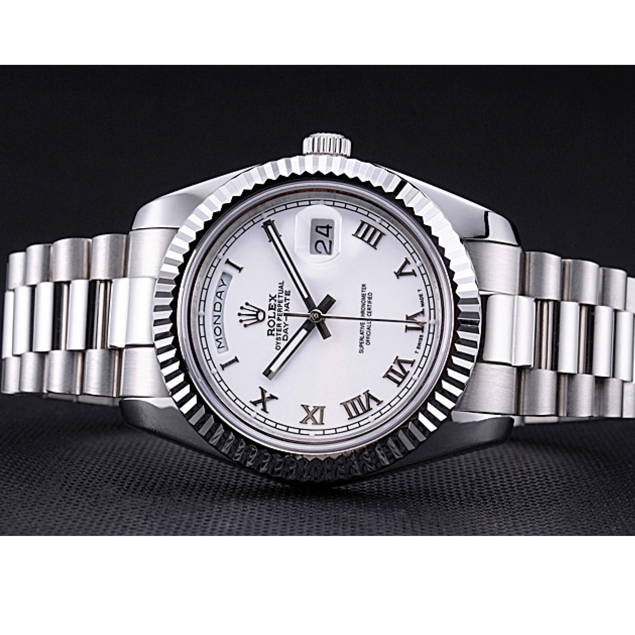 RepTime Watches 0430 Rolex Day-Date White Dial Stainless Steel Bracelet 622547